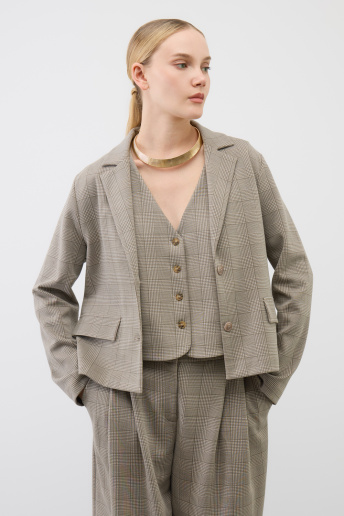 картинка жакет кремовый, клетка глен от магазина Одежда+