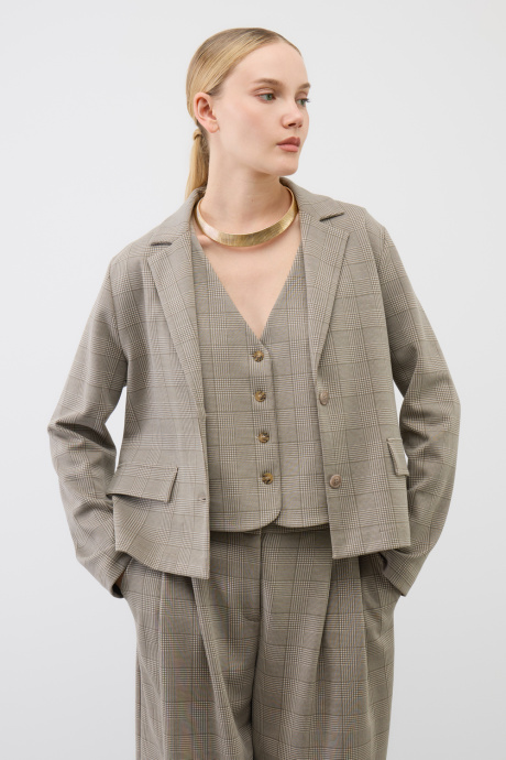 картинка жакет кремовый, клетка глен от магазина Одежда+